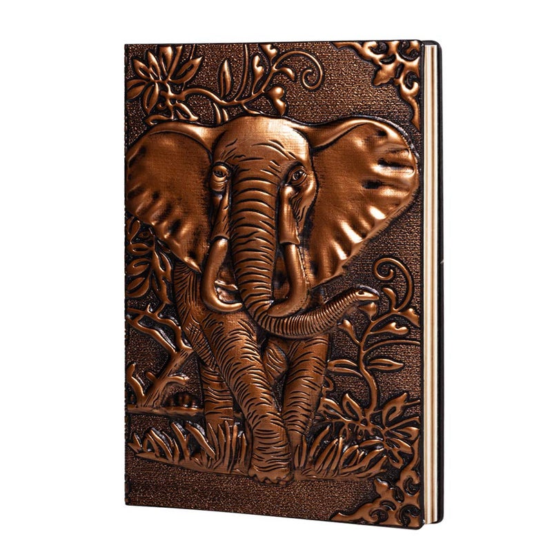 molshine A5 (5.5" x 8.3") Embossed Journals Vintage Notebook,Retro Bronze Diary,100 Sheets Paper,Hardcover Travel Notepad for Writing,Sketchbook,Gift,Decoration,Elephant(RedBronze) - Image 1